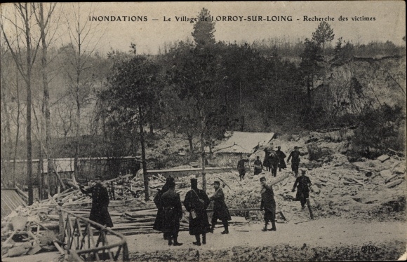Ak Lorroy sur Loing Seine et Marne, Inondations, Recherche des victimes