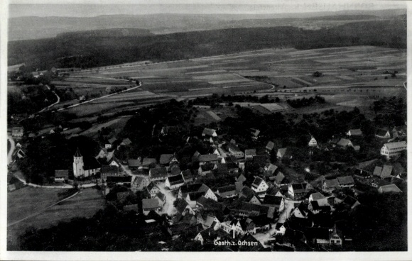Postcard Egenhausen in the Northern Black Forest, Gasthaus Zum Ochsen, aerial photograph