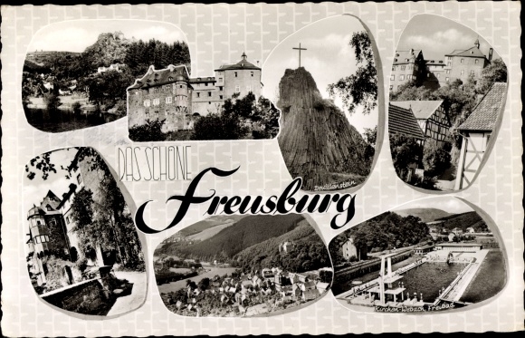 PC Freusburg Churches on the victory, youth castle, swimming pool, cross, partial view, inn Ache