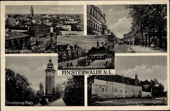 Ak Finsterwalde in der Niederlausitz, Berliner Straße, Hindenburgplatz, Schloss, Schlossgarten