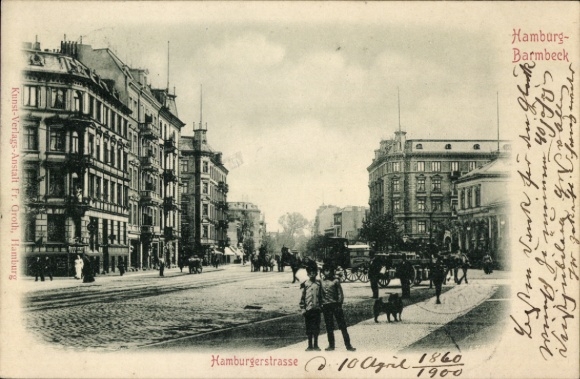 Postcard Hamburg Nord Barmbek Barmbeck, Hamburger Straße, passers-by