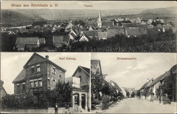 Ak Kirchheim am Neckar, Panorama, Haus Karl Herzog, Straßenpartie