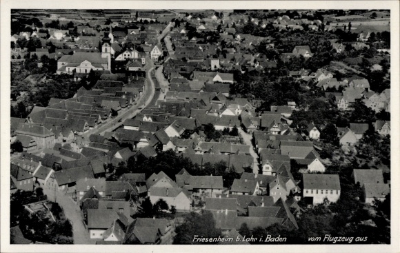 Postcard Overhagen Lippstadt Westphalia, aerial view of Friesenheim, houses, street, church