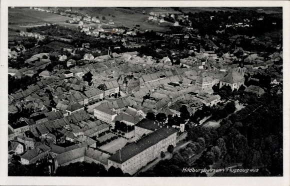 Postcard Hildburghausen, aerial photograph of the town