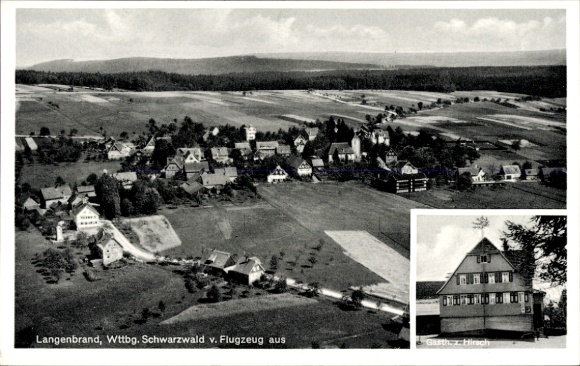 Ak Langenbrand Forbach im Schwarzwald Baden, Fliegeraufnahme, Gasthaus zum Hirsch