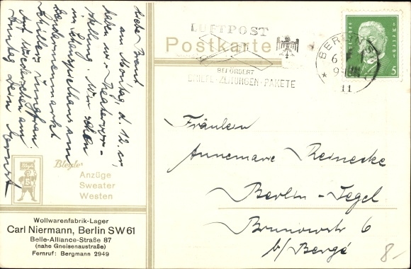 Artist PC wool goods factory warehouse Carl Niermann Berlin, Bleyle suits, sweaters, vests, advertising
