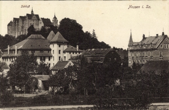 Postcard Evening Nossen in Saxony, Castle