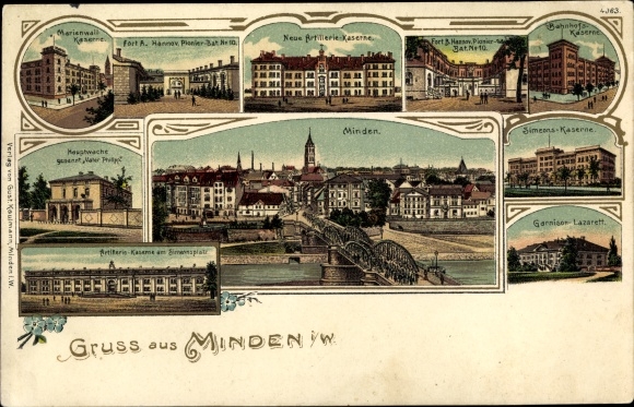 Chromo-Litho Minden in Westphalia, Marienwall barracks, artillery barracks, station barracks, Simeon barracks