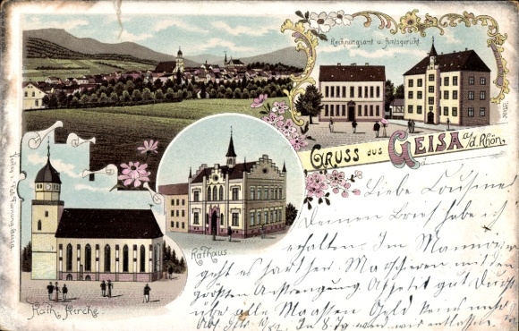 Chromo-Litho Geisa in the Rhön Thuringia, accounting office, town hall, church