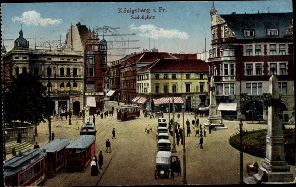 Postcard Kaliningrad Königsberg East Prussia, Palace Square, Monument, Trams