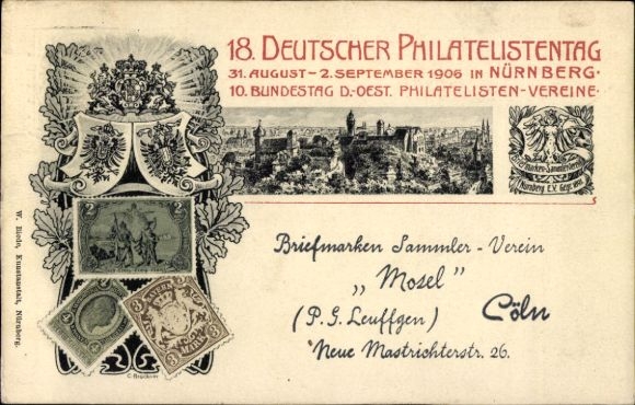 Particuliere postwaardestukken Beieren PP 11 C 2 02, 18e Duitse Filatelistendag Neurenberg 1906, SSt. 07
