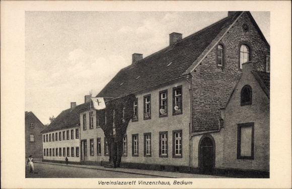Postcard Beckum in the Warendorf district, Vinzenzhaus club hospital, street side