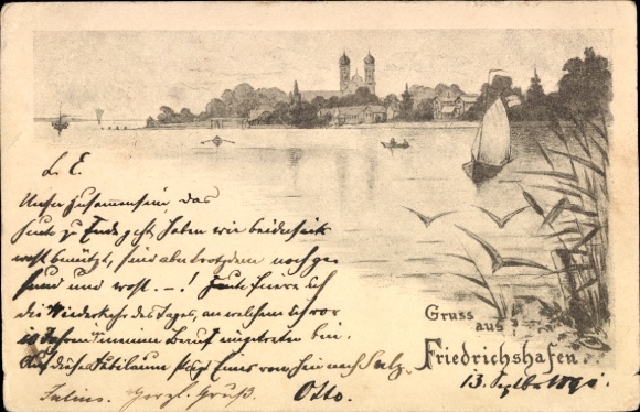 Voorloper litho Friedrichshafen aan het Bodenmeer, algemeen uitzicht