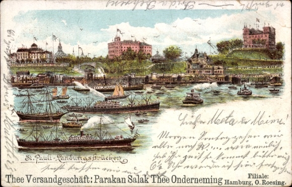 litho Hamburg Mitte St. Pauli, Landungsbrücken, algemeen beeld