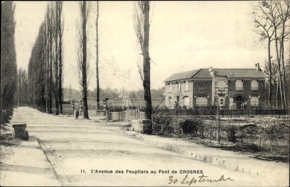 Ak Crosnes Essonne, L'Avenue des Peupliers au Pont