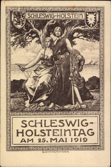 Wappen Künstler Ak Zimmermann, G., Schleswig Holstein Tag 1919, Allegorie, Fischen, Landwirtschaft