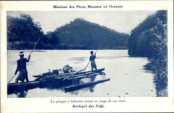 Postcard Fiji, Sur la riviere de Rewa, boat