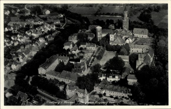 Postcard Friedberg in Hesse, aerial view of castle, houses, trees