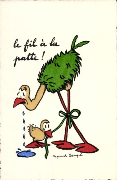 Artist Postcard Raymond Sempé, crying bird with tied legs