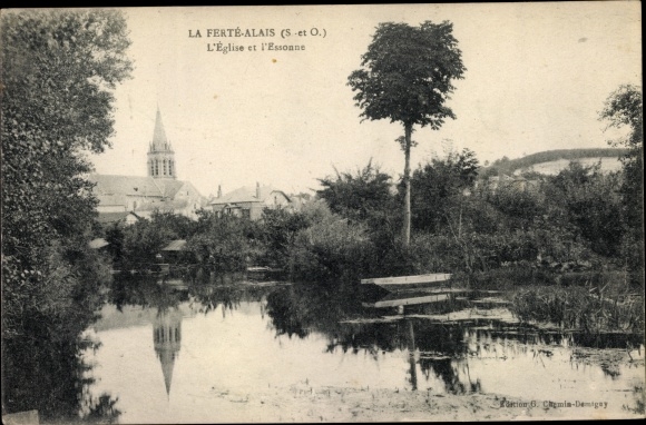 Ak La Ferté Alais Essonne, L'Eglise et l'Essonne