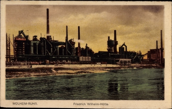 Postcard Mülheim an der Ruhr, view of the Friedrich Wilhelm Hütte, chimneys