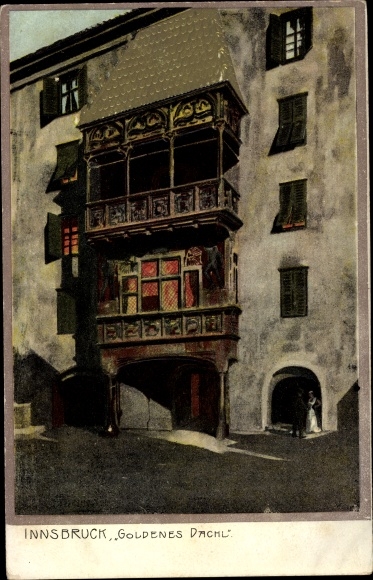 Reliëf gouden ansichtkaart Innsbruck in Tirol, Gasthof Goldenes Dachl