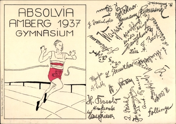 Studentika Ak Amberg in der Oberpfalz Bayern, Absolvia 1937, Gymnasium, Zieleinlauf