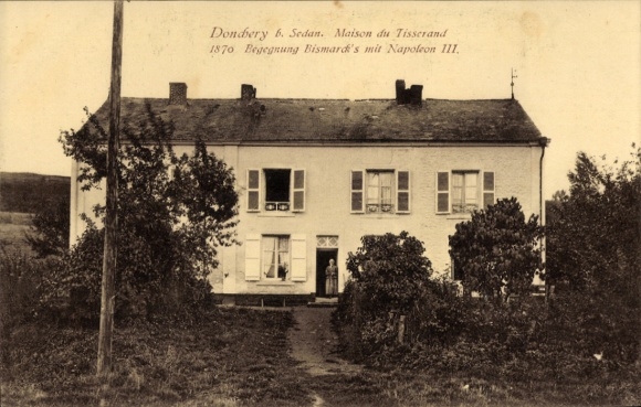 Ak Donchery Ardennes, Maison du Tisserand 1870, Begegnung Bismarck's mit Napoleon III.