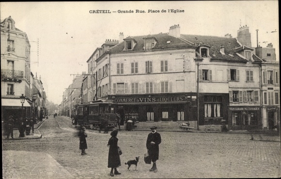 Postcard Creteil Val de Marne, Main Street, Church Square