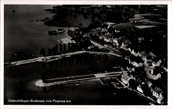 Postcard Unteruhldingen Uhldingen Mühlhofen on Lake Constance, aerial photograph of Unteruhldingen, Lake Constance, Fer