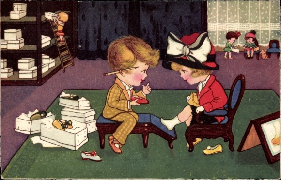 KP artysty Der will fit, kobieta w sklepie obuwniczym, sprzedawca, Amag 1927