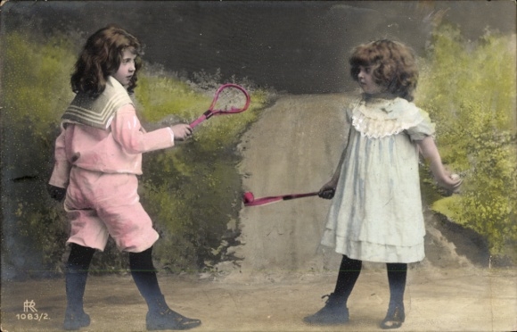 Postcard Children playing, badminton