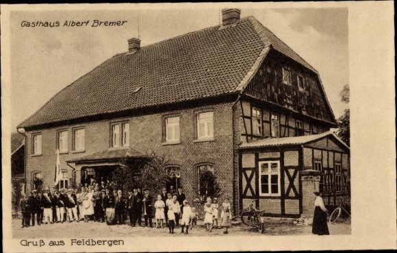 Ak Feldbergen Söhlde in Nedersaksen, Gasthaus Albert Bremer, totaaloverzicht, gasten