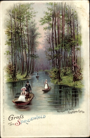 Chromo-Litho Lübbenau in the Spreewald, forest area near the Forsthaus Eiche