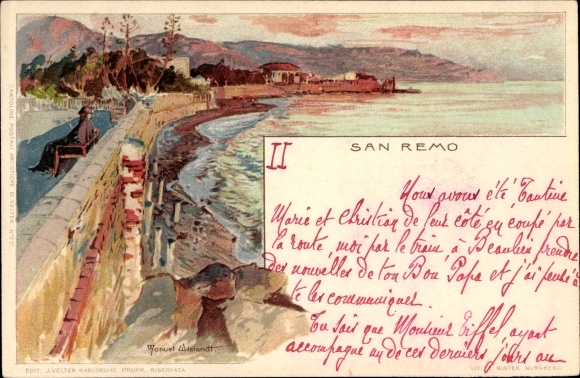 Artist Chromo-Litho Wielandt, Manuel, San Remo Liguria, waterfront