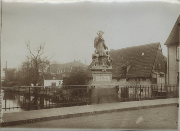 Original photo Rheine in Münsterland, NRW, Ems bridge with Nepomuk statue, around 1900