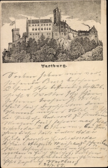 Stationaire voorloper litho Lutherstadt Eisenach in Thüringen, Wartburg, PP 6F 154/05, 1885