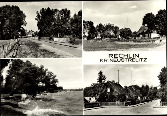 Ansichtkaart Rechlin Kreis Neustrelitz, straatbeeld, kavel aan het water