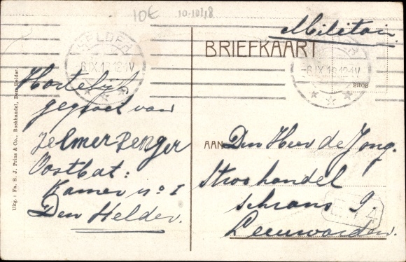 Embossed passepartout PC Dutch warship, submarine, Hr. Ms. Onderzeeboot No. 2