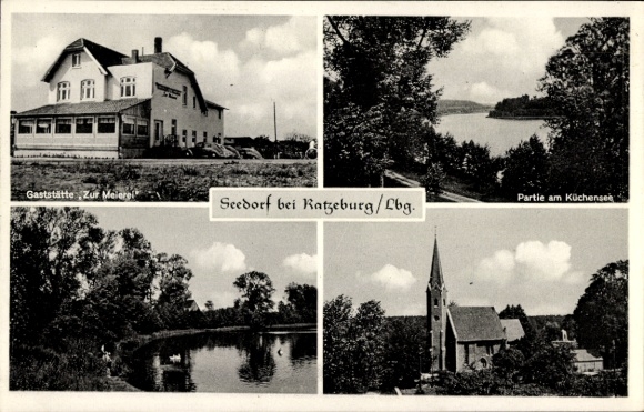 Postcard Seedorf in Lauenburg, Restaurant Zur Meierei, Küchensee, Church