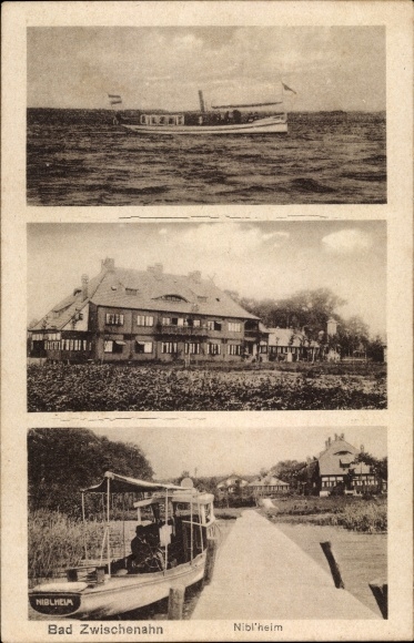 Postcard Bad Zwischenahn in Oldenburg, Niblheim, landing stage, boat