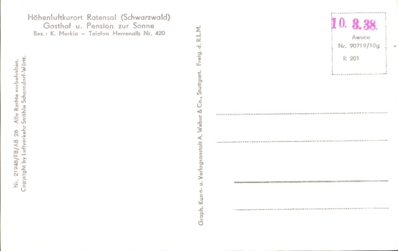 Postcard Rotensol Bad Herrenalb in the Black Forest, aerial photograph