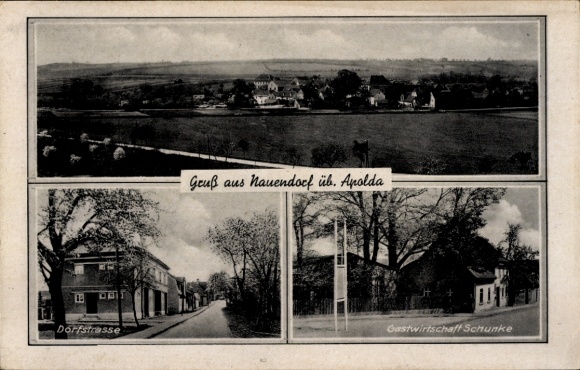 Postcard Nauendorf Apolda in Thuringia, Panorama, Village Street, Gasthof Schunke