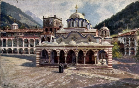 Artist Postcard Moralt, Willy, Bulgaria, Rila Monastery, General Schekoff, Colonial War Thanks