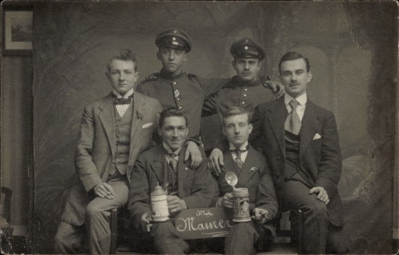 Postcard Germersheim am Rhein, Six men in r clothing, line-up, name Otte Maurer