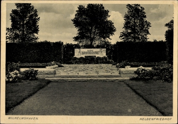 Wilhelmshaven Memorial on the North Sea, Heroes' Cemetery, well-maintained grounds, stone staircase, memorial site