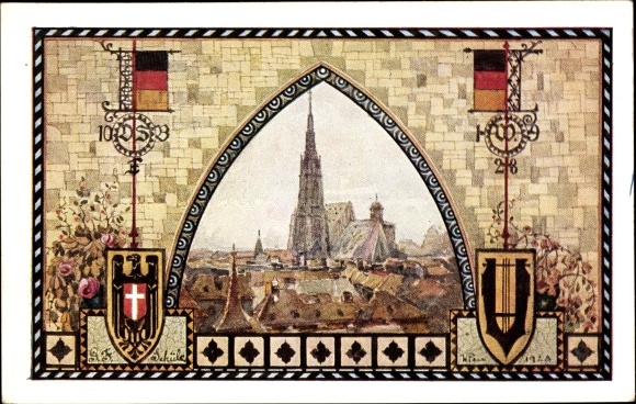 Coat of arms PC Vienna I, 10th German Singers&#39; Festival 1928, St. Stephen&#39;s Cathedral