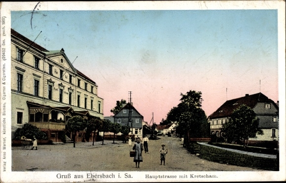 Postcard Ebersbach Neugersdorf in Oberlausitz, Hauptstrasse, Hotel Kretscham