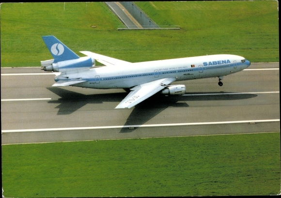 Postcard Belgian passenger aircraft Sabena DC-10