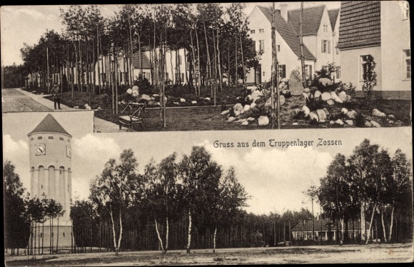 Postcard Zossen in Brandenburg, troop camp, partial views, tower